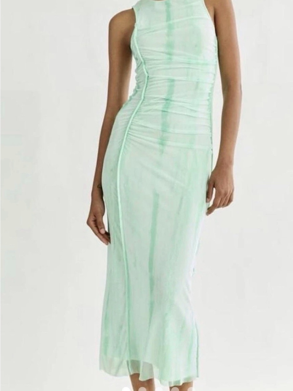Zara Mint Green and White Ruched Maxi Dress
